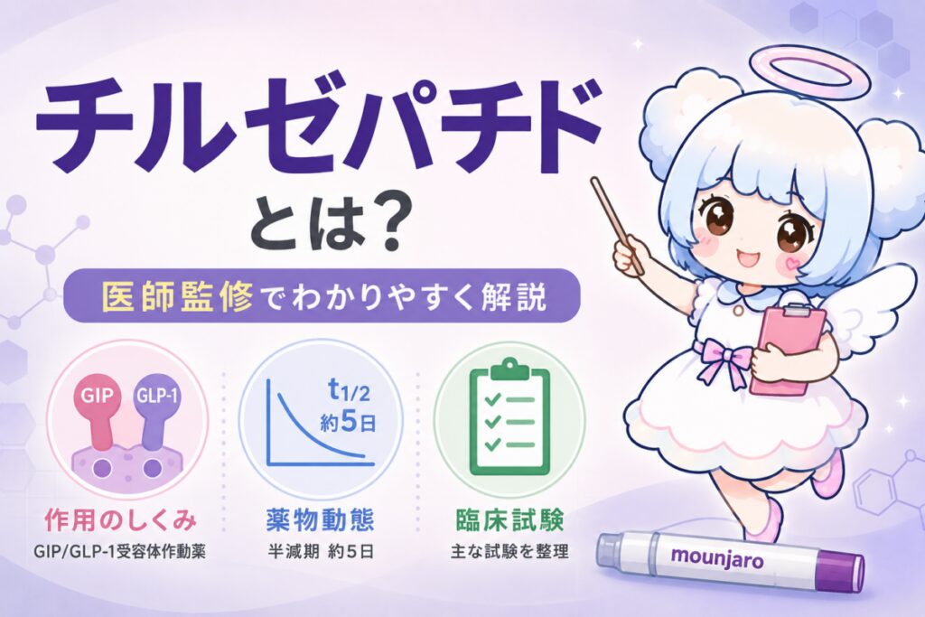 チルゼパチドの作用のしくみと薬物動態を解説する記事のアイキャッチ