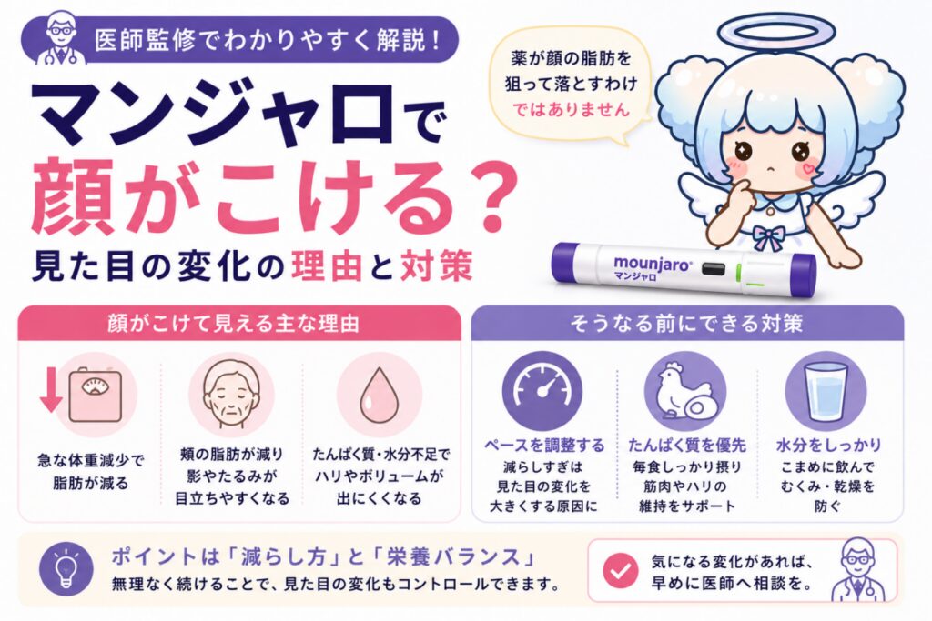 マンジャロで顔がこけて見える理由と対策を解説する記事のアイキャッチ