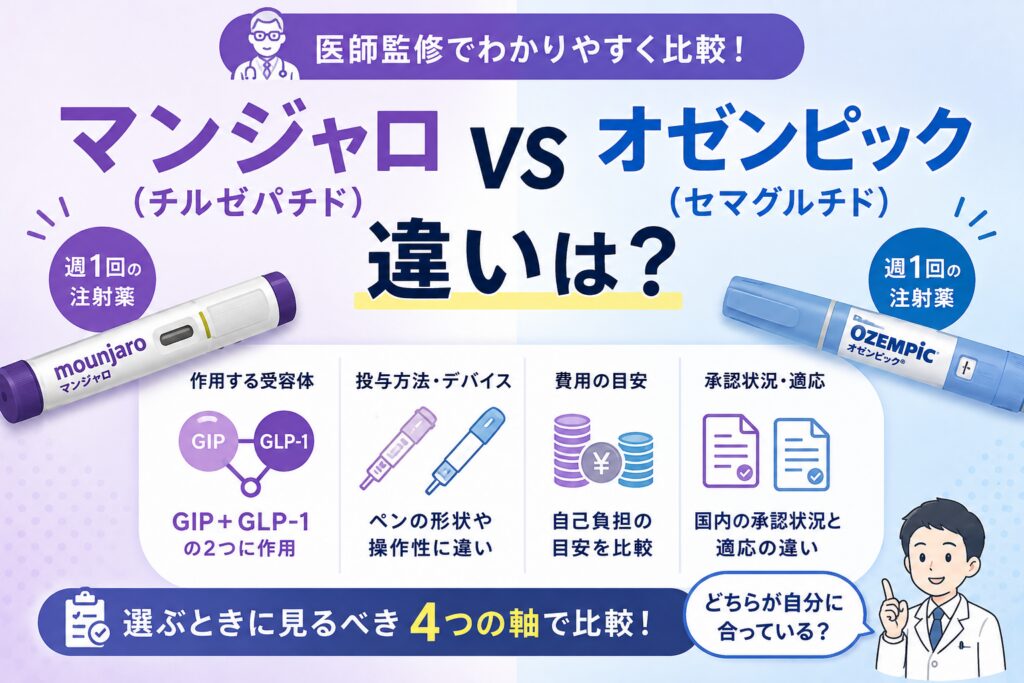 マンジャロとオゼンピックの違いを比較する記事のアイキャッチ