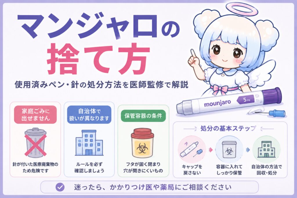 マンジャロの使用済みペンと針の処分方法を解説する記事のアイキャッチ