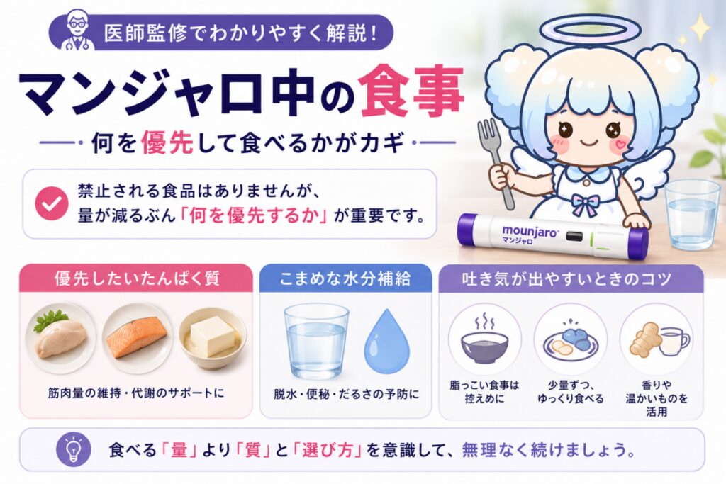 マンジャロ使用中の食事で優先したい栄養を解説する記事のアイキャッチ